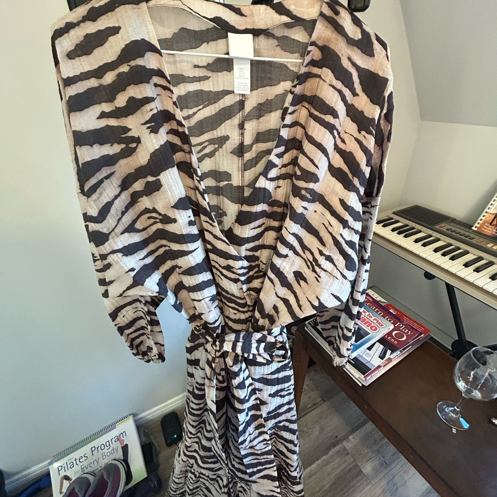 H&M Zebra-Print Maxi Dress in Black and Cream